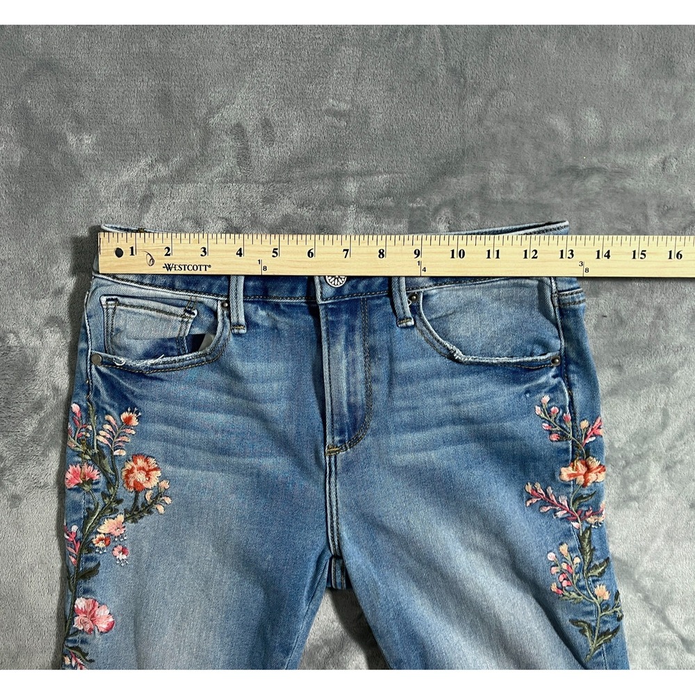 Driftwood Jackie Skinny Jeans Womens 26 Floral Embroidered Blue Stretch Denim - Picture 8 of 12